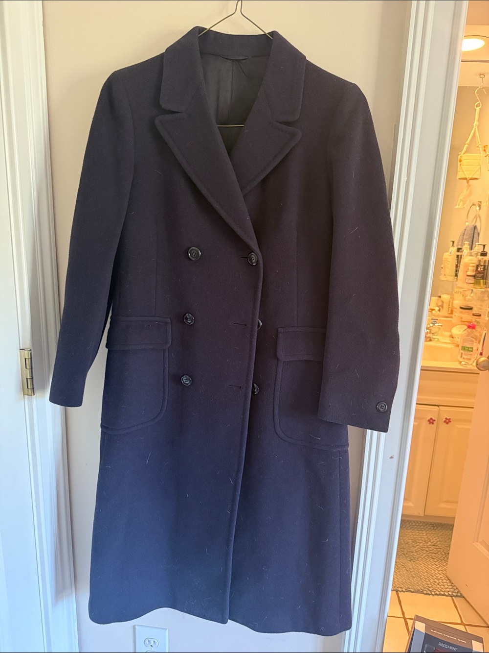 Women’s Double-Breasted Navy Wool Coat